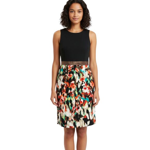 Calvin Klein Plus Size 14W Sheath Dress in Black/Tomato Multi-Color Floral - Picture 1 of 8